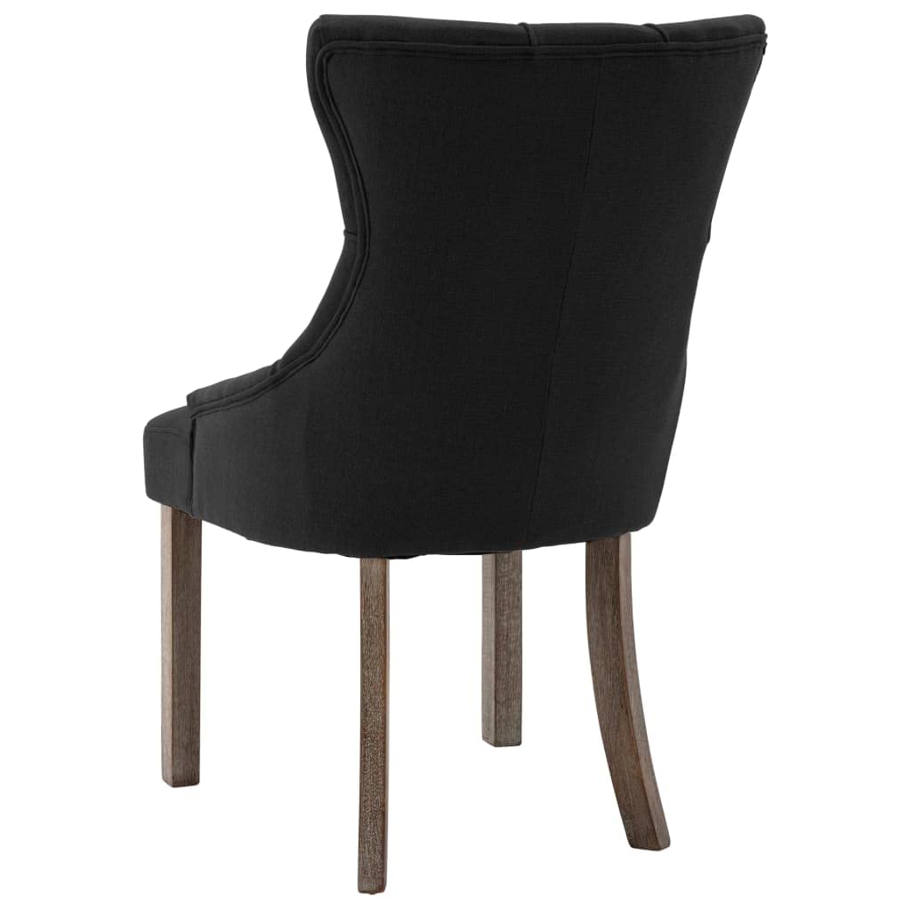Krzesła do jadalni 2 szt. czarne materiał z tapicerowanym siedziskiem i oparciem, stelaż z drewna kauczukowego, 53 x 65 x 91 cm, ergonomiczne, nowoczesne do kuchni, salonu, jadalni