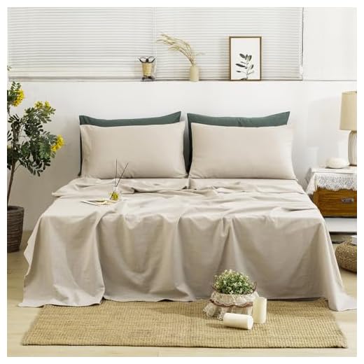 TUMEI 100% French Linen Sheets Queen Size, 4-Piece Linen Bed Sheet Set Queen, Breathable & Cooling, Soft & Durable, 16" Deep Pocket, 1 Flat Sheet, 1 Fitted Sheet, 2 Pillowcases (Queen, Natural Linen)