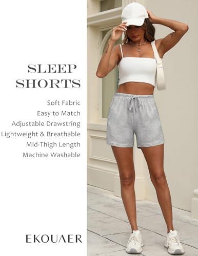 Image of Ekouaer Pajama Shorts for Women Soft Comfy Lounge Shorts Drawstring Pj Shorts Short Pajama Bottoms with Pockets S-XXL