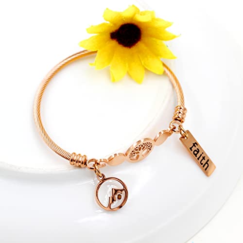 Image of Uloveido Rose Gold Plated Tree Of Life Bangle Cuffs Faith Mustard Seed Pendant Charms Open Bracelet for Women Y1028