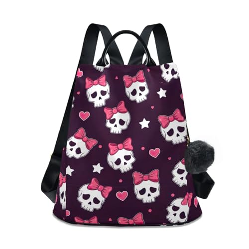 Sac à dos squelette rose de voyage avec poches zippées arrière en simili
