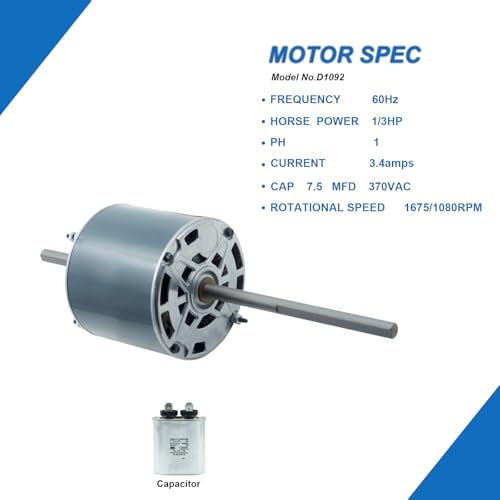 D1092 RV Air Conditioner Fan Motor with Capacitor,Sleeve Bearing1/3 HP, 115 Volts,1675 RPM,Two Year Warranty,Directly Re - Additional View