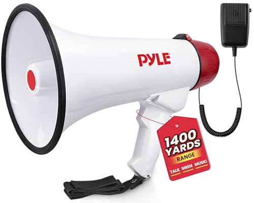 Pyle 40W Megaphone Bullhorn with 1400-Yard Range, Built-in Siren & Adjustable Volume, Ergonomic Pistol Grip, Detachable Handheld Mic, Perfect for Indoor/Outdoor Sports, Events, & Emergency Use