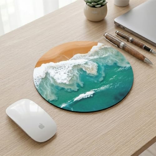 Image of Premium Non-Slip Mouse Pad | Smooth Surface for Optical & Laser Mouse | Durable Base Designs | Ideal for Office, Home & Gaming (Round Tropical Beach Aerial)