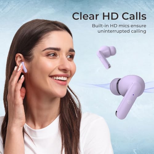Image of pTron Basspods P81 in-Ear Wireless Earbuds, Pristine Sound, 32Hrs Playtime, Clear Calls TWS Earbuds, Bluetooth V5.1 Headphone, Type-C Fast Charging, Voice Assist & IPX4 Water Resistant (Light Lilac)