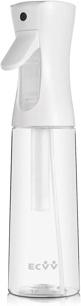ECVV® 300ml Premium Continuous Spray Bottle Plastic Empty Hair Mist Sprayer Ultra Fine Water Mister for Hairstyling Cleaning Salons Plants Pet Care (Transparent White)