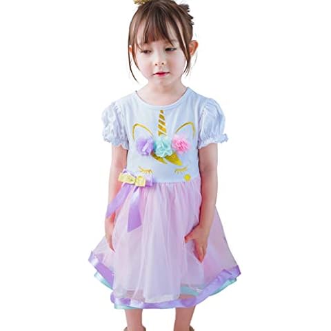 Lito Angels Einhorn Sommerkleid für Baby Mädchen, Kurzarm Freizeit Kleid Knielang Freizeitkleidung Cover