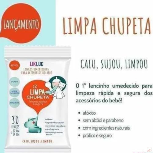 KIT 3 Limpa Chupeta Likluc lenços umedecidos higienizadores