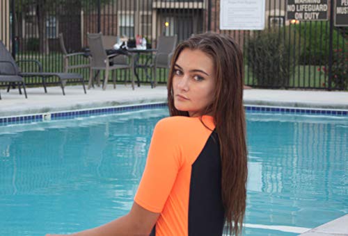 One Piece Swimsuit For Woman Belloo Orange Short-Sleeve Surfing Suit Sun Protection, Orange, 2X-Large #TOP2