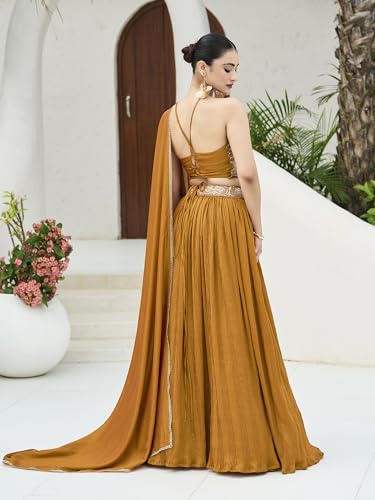 Image of PURVAJA Women's Silk Semi-Stitched Lehenga choli