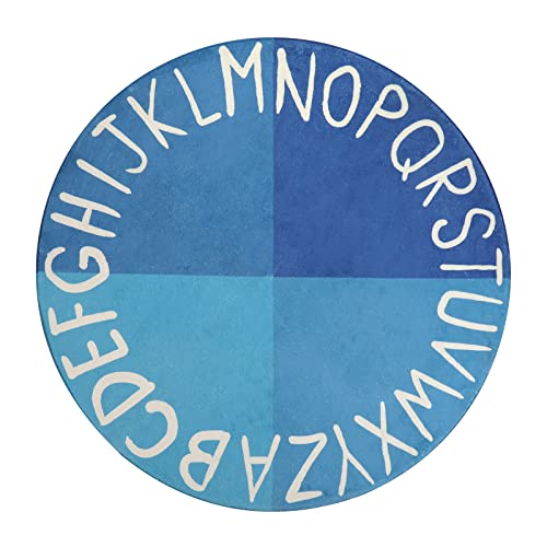 Image of LIVEBOX 4 ft Round ABC Rug Blue Alphabet Kids Room Play Mat, Non Slip Nursery Rug for Toddlers, Washable Educational Circular Carpet for Children Bedroom Playroom