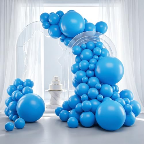 Image of RUBFAC Light Blue Balloons 129pcs Different Sizes 18 12 10 5 Inch for Garland Arch, Sky Blue Balloon for Graduation Birthday Gender Reveal Baby Shower Party Decoration