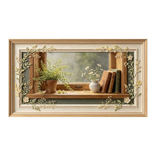 Peinture à l'huile 3D botanique pour habiller un rebord de fenêtre