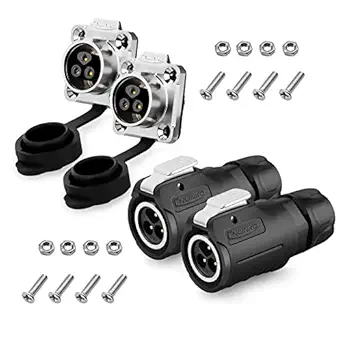 3 Pin Connector, Waterproof Connectors, Waterproof Power Connector, Aviation Wire Connector for Industrial, Power, Automotive, and Other Indoor/Outdoor Electrical Cable Connection (2PCS, Solder, M16)