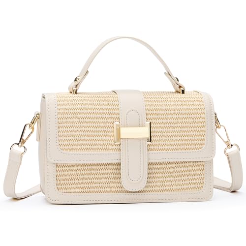 IDELCHOIS Straw Crossbody Purses Bags for Women, Top Small Summer Handbags Beach Vacation Clutch Leather Shoulder Bag, White by IDELCHOIS - Used condition - US$9.73