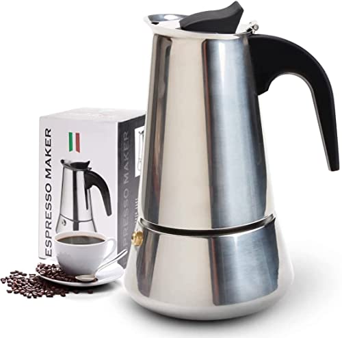 Image of Portable Stainless Steel Stove Top Espresso Coffee Maker Percolator Moka Pot Italian Coffee Maker (1 year Warranty) (4 cup)