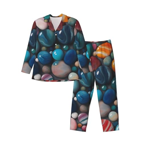 Pyjama homme 2 pièces imprimé marbre coloré à manches longues pour la maison