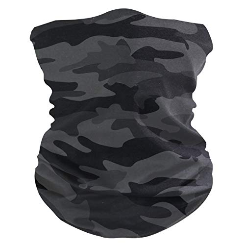 Dark Black Camo Camouflage Abstract Geometric Face Sun Dust Mask Mens Neck Gaiters Magic Scarf Seamless Bandana Outdoor Sport Recreation