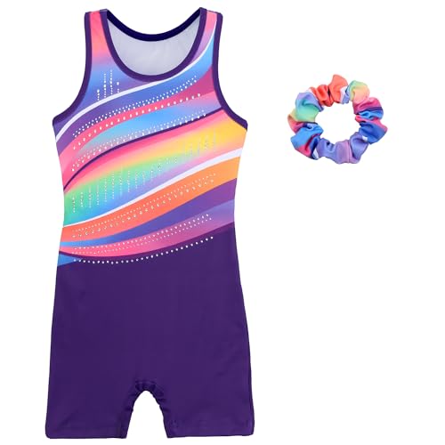 Gymnastics Leotards for Girls With Shorts Biketards Unitards Tumbing Ballet Dance Outfit 4-13Years Multi-rainbow 12-13 Years