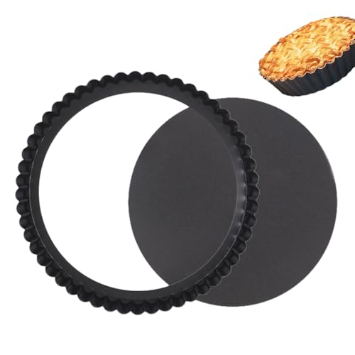 8 inch Quiche Pan, 22cm Tart Tin with Loose Base, Non-Stick Flan Tin with Removable Bottom, Fluted Round Deep Flan Dish, Carbon Steel Pie Pan for Baking Quiches, Pies, Flans, Cheese