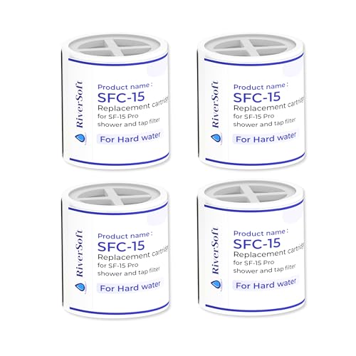 Image of RIVERSOFT SFC-15 PRO Shower Filter Cartridge with 15 Stage | for IMPROVING Hair and Skin (PP, White, Pack of 4)