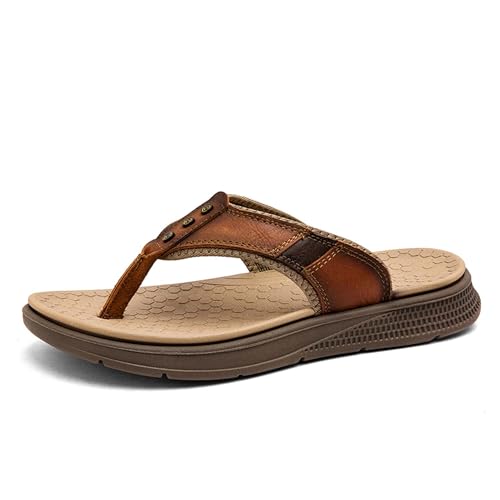Men's flip flops made of cowhide, casual flip flops, comfortable and lightweight walking sandals