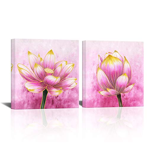 LoveHouse Lotus Picture Wall Art Elegant Pink Flower Canvas Print Artwork for Teen Girls Bedroom Home Living Room Decoration Stretched Gallery Wraps Giclee Print Ready to Hang 16x16inchx2pcs LoveHouse Lotus Picture Wall Art Elegant Pink Flower Canvas Print Artwork for Teen Girls Bedroom Home Living Room Decoration Stretched Gallery Wraps Giclee Print Ready to Hang 16x16inchx2pcs