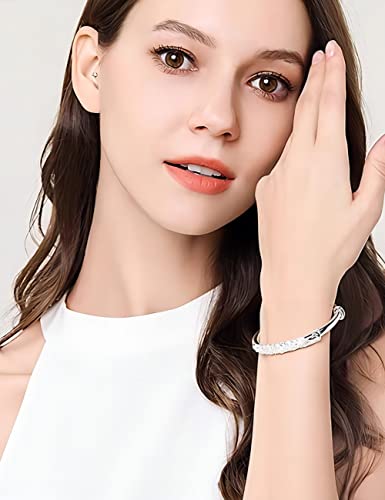 Kim Carrey S925 Silver Bangle Bracelet For Women, Elegant Women‘s Sterling Silver Bracelet Bangle Adjustable 6.4-8.2 Inches (Peacock) #TOP4