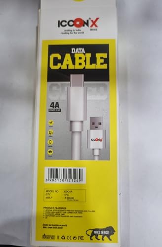 Image of ICOONX CDC4A Data Cable, 4A Power Max, 100 cm Length, White