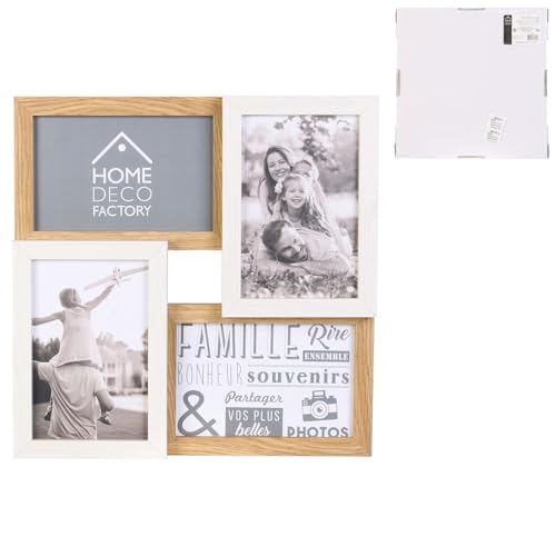 HOME DECO FACTORY - HD4204 Cadre-Photos Mural Pêle-mêle 4 Vues - Bois et Verre - Pour 4 Photos 10x15 cm - Fixation Murale Incluse - 28x28x3 cm - Beige et Blanc – Image 5