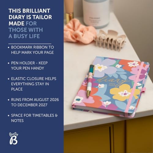Busy B A5 Diary - Mid-Year 17 Month Aug '26 - Dec '27 - Floral Academic Diary - Week to View Planner with Pen Loop, Tear-off Lists, Elastic Closure Band & Storage Pockets - Image 3