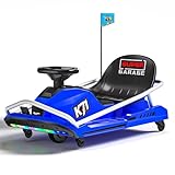 KerryYoo K71 24V Drift Kart, Crazy Cart with 300W Brushless Motor, 12 mph, High/Low Speed Switch, 360° Drifting, Electric Go Kart for Kids Ages 6-12, 130 lbs Capacity - Blue