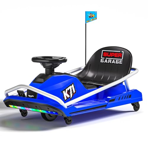 KerryYoo K71 24V Drift Kart, Crazy Cart with 300W Brushless Motor, 12 mph, High/Low Speed Switch, 360° Drifting, Electric Go Kart for Kids Ages 6-12, 130 lbs Capacity - Blue
