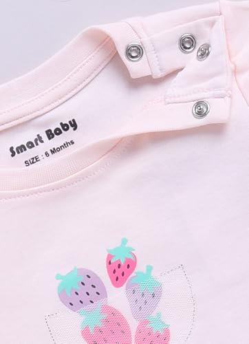 Image of Smart Baby Cotton Night Suit for Girls | Baby Girl Dress 6-12 Months Stylish | Full Sleeve Pajama Set with Strawberry Print and Aplic | Infant Nightwear & Kids Clothes