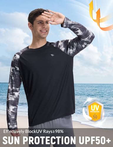 baleaf Men's Sun Protection Swim Shirts Zipper Pocket Rash Guard Shirt Quick Dry Long Sleeve Sun Shirt UPF 50+3