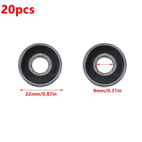 Image of Antrader 608 2RS Ball Bearings,20Pcs 8mm x 22mm x 7mm Bearing Steel and Double Rubber Sealed Miniature Deep Groove Ball Bearings