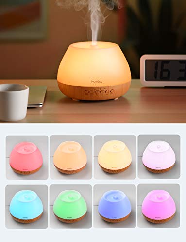 Homasy Essential Oil Diffuser, 500ml Aroma Diffuser Humidifier for Large Room with Timer, Fragrant Oil Humidifier Vaporizer with 8 LED Colors and Waterless Auto-Off for Home Office Bedroom-Wood Grain - Thumbnail 2