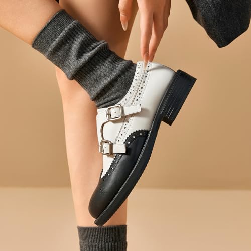 Image of BEAU TODAY Women Monk Strap Loafers Cap Toe Business Causal Loafer Shoes
