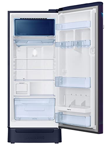Image of Samsung 209L 3 Star Inverter Direct-Cool Single Door Digi-Touch Curd Maestro Refrigerator Appliance (RR23C2K33UZ /HL,Midnight Blossom Blue) Base Stand Drawer