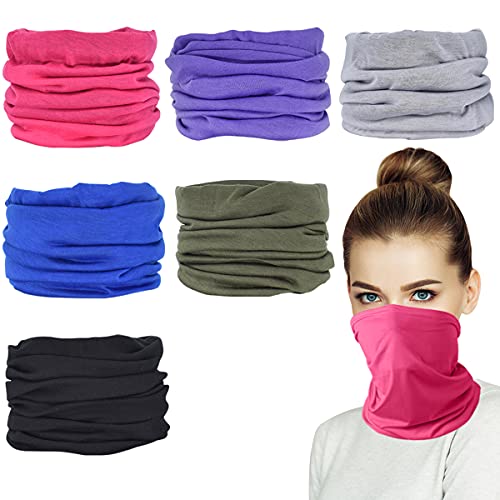 Mohigher 6 Pack Multifunctional Headwear Bandana Face Mask, Breathable Snoods for Women, Washable Tube Face Covering Neck Gaiter Scarf for Yoga Hiking Cycling Daily Wear (Multicoloured)