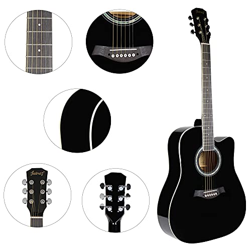 Image of Juarez 41 Inch Acoustic Guitar Kit with Truss Rod, JRB41C /BK Solid Linden Wood, Ziko Strings, Pearl Rosette & Bridge, Die Cast Machine with Picks, Strap, Strings & Bag, Gloss Black