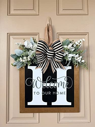 18" Last Name Year Round Front Door Wreath, Welcome Sign For Front Door Porch Decor With Eucalyptus Wreath & Bow, Welcome Front Door Hanger Wreath For Spring Fall All Seasons #TOP6