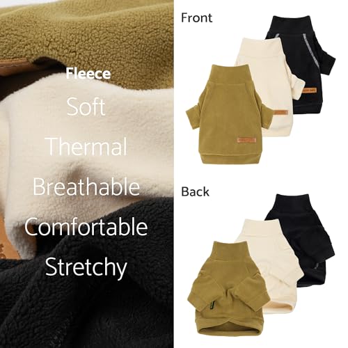 Image of Fitwarm 3 Pack Classic Fleece Dog Sweater, Winter Clothes for Small Dogs Boy Girl, Turtleneck Dog Sweatshirt, Pet Pullover Jumper, Cat Apparel, Black, Olive Green, Cream, Small