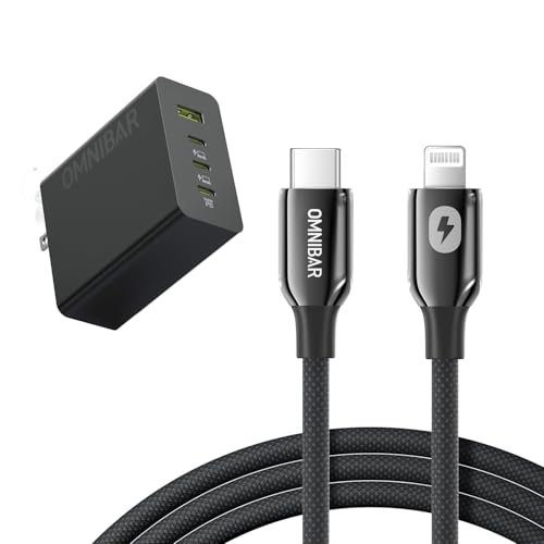 Image of 140W USB C Charger Block with USB C to Lightning Cable (6FT /Braided), 4-Port GaN Portable Laptop Charger for MacBook, Dell XPS, iPad Pro, iPhone 17 /16 /15, Galaxy S25 /S24, GoPro, JBL, Switch 2, Earbuds