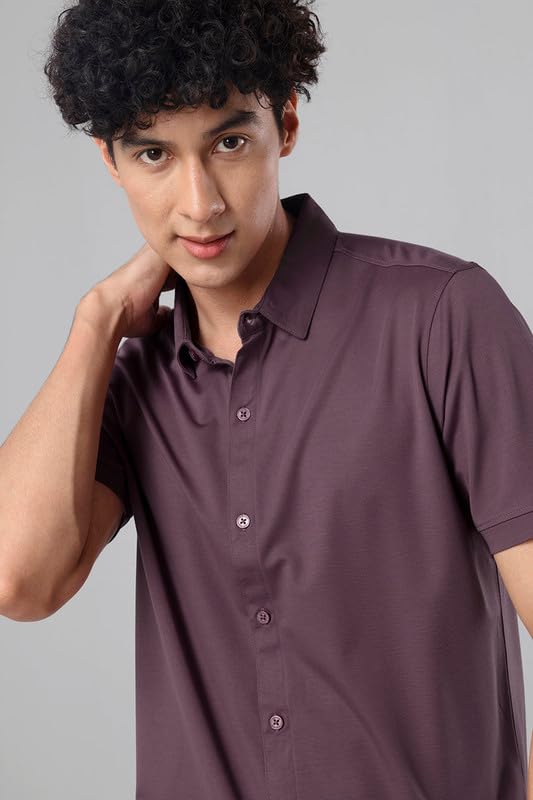 Image of SNITCH Men Rayon Blend Regular Maverick Plum Shirt
