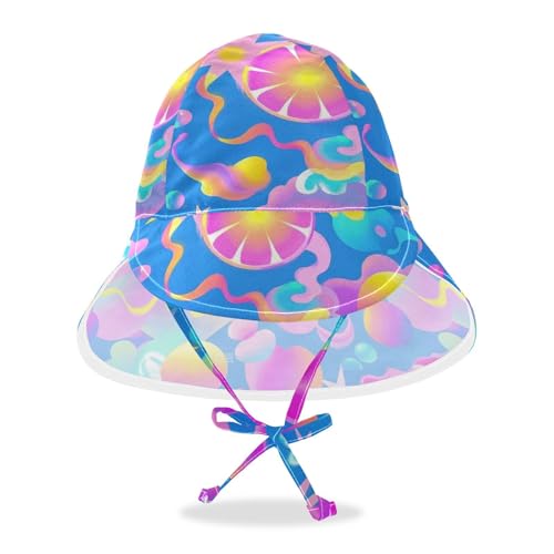 KLL Baby Boys Girls Beach Hat Boys Beach Caps Baby Girls UPF 50+ Protection Large Brim Traveling Swim Hat Colorful Star Sun Abstract Pattern