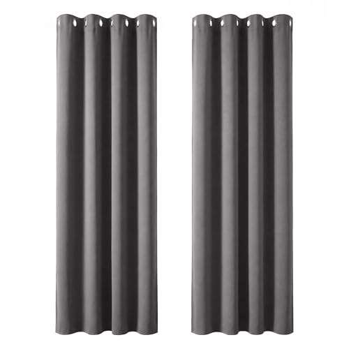 Image of Deconovo Thermal Blackout Curtains for Living Room Energy Saving Long Curtains 90 Inch Drop Bedroom Eyelet Drapes 46 x 90 Light Grey 2 Panels