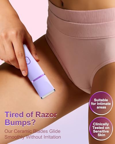 Image of Bikini Trimmer for Women, 2-in-1 Waterproof Painless Body Shaver for Legs, Underarms, Bikini Line with Narrow & Wide Ceramic Blades, 3 Combs, USB Rechargeable, Travel Friendly Gift for Women,Mauve