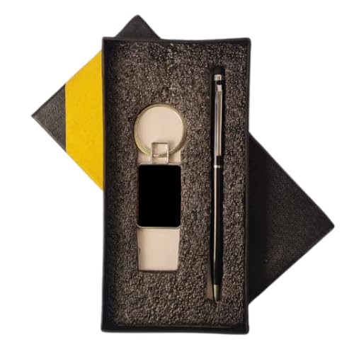 Image of Metal Ball Pen & Keychain Gift Combo 2 in 1 | Ideal Gift For Brother-Sister Special Occasion Corporate Gifting - Black and Golden