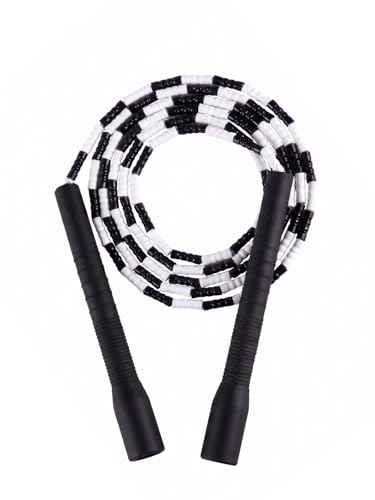 YUEDONG Soft Beaded Jump Rope for Teens & Adults World Champion Luke Boon Collaboration Adjustable Freestyle Jump Rope with 20cm Long Handles Tangle-Free TPU Beads for Rhythm Training Fitness Workout & Tricks(1 BLACK)